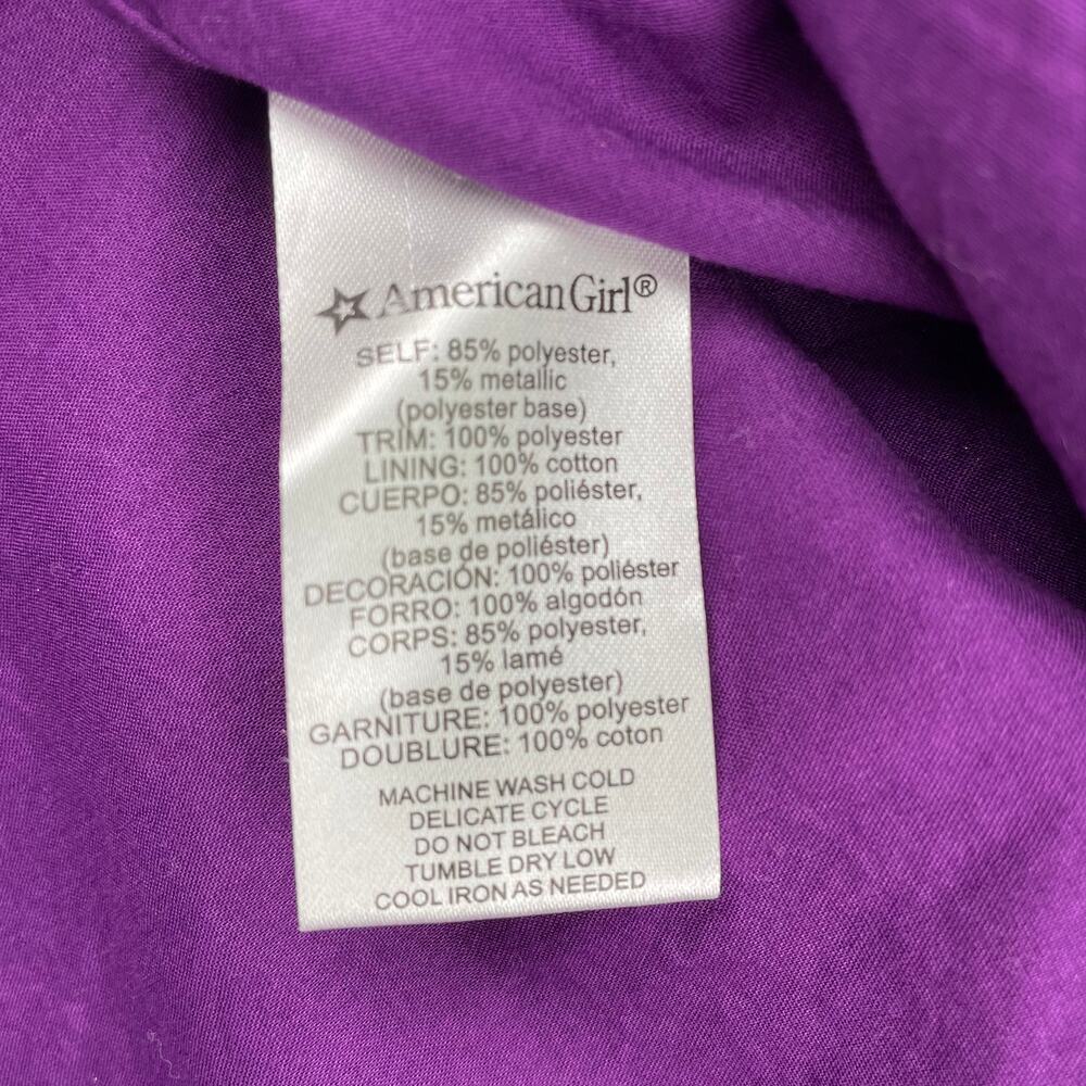American Girl Purple Floral Metallic Holiday Party Dress Size 7 Blue Satin Sash - Picture 10 of 13
